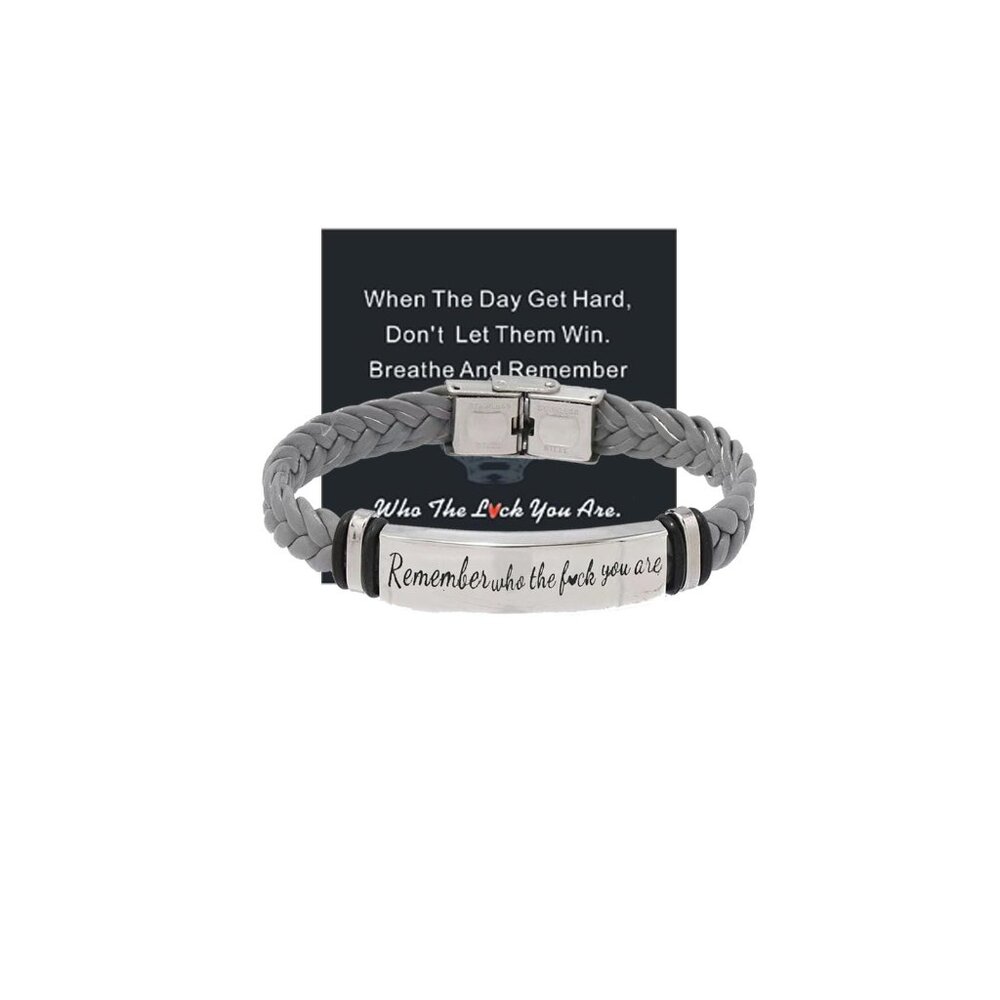 Braided Leather Bracelet Stainless Steel Minimalist Inspirational Quote Engraved